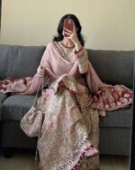 Blush Pink Heavy Embroidered Sharara Suit Set - Image 2