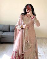 Blush Pink Heavy Embroidered Sharara Suit Set - Image 3