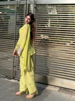 Designer Lime Green Kurta Pant Set - Image 3