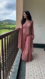 “Rose Blush Embroidered Sharara Suit Set” - Image 3