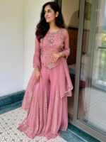“Rose Blush Embroidered Sharara Suit Set”