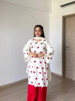 Women White & Red Heart Embroidered Pure Creps Salwar Suit Set - Image 4