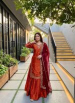 Elegant Maroon & Red Embroidered Designer Anarkali Suit - Image 3