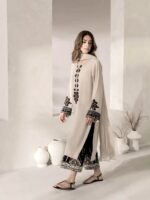 Premium Ivory Embroidered Kurta Pant Dupatta Set - Image 2