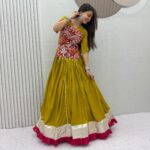 Olive Green Ethnic Lehenga Choli with Ruffle Border