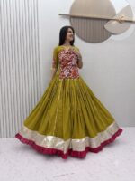 Olive Green Ethnic Lehenga Choli with Ruffle Border - Image 4