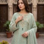 Zareen Sage Green Embroidered Kurta Set for Women with Dupatta