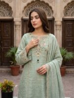 Zareen Sage Green Embroidered Kurta Set for Women with Dupatta