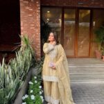 Elegant Ivory Gold Embroidered Party Wear Salwar Suit