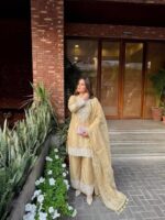 Elegant Ivory Gold Embroidered Party Wear Salwar Suit
